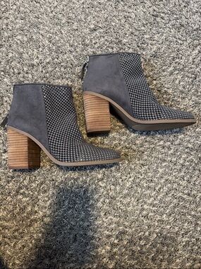 Madden Girl Gray Rhinestone Suede Block Heel Ankle Boots